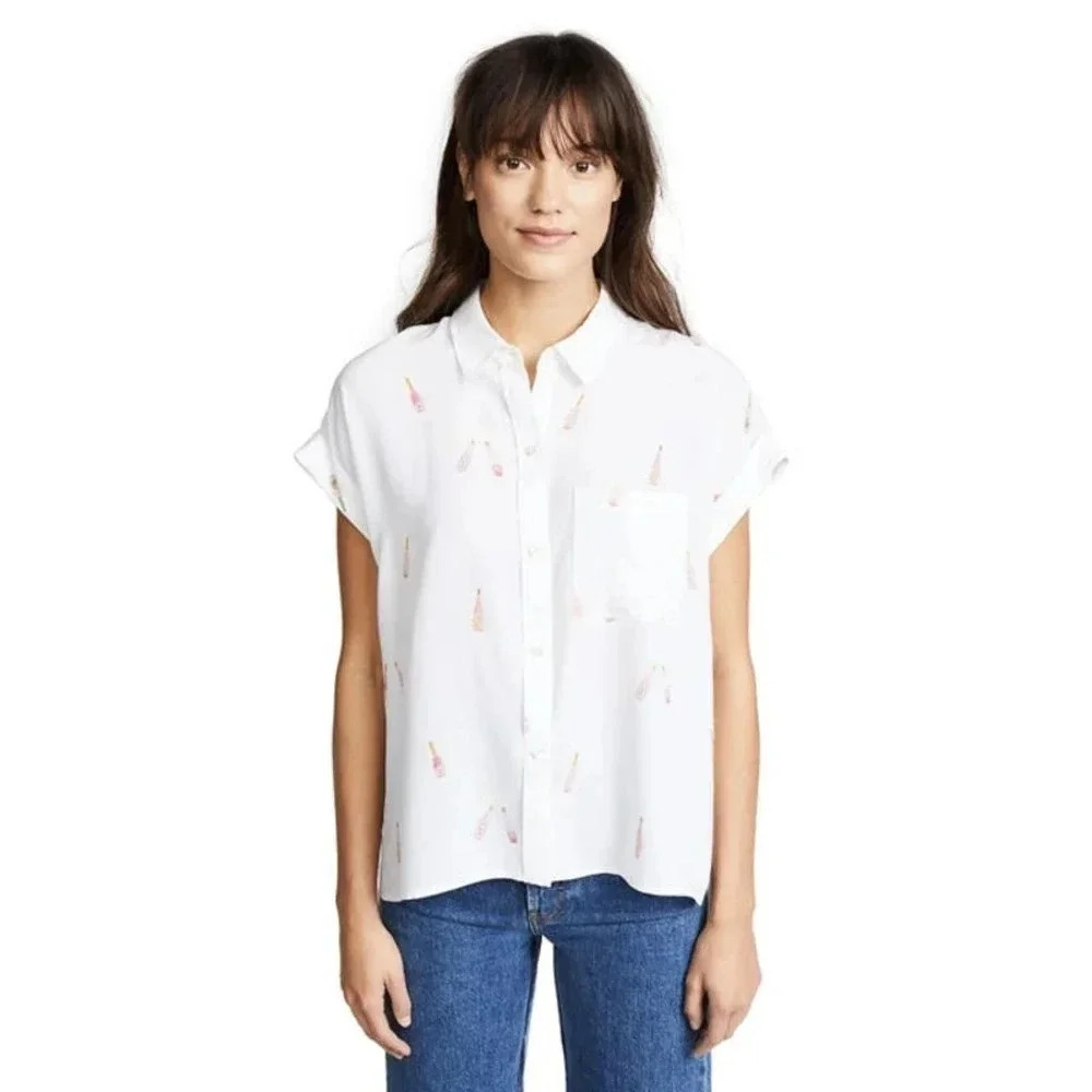 Rails Women White Short Sleeve Button Down Casual Shirt Size Small